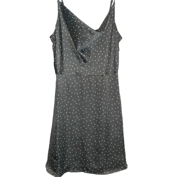 Lulus Spot in My Heart Polka Dot Gray Satin Cowl Neck Mini Dress - Picture 6 of 13